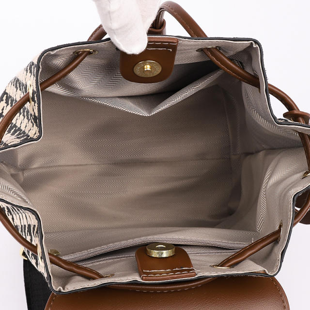 Autumn vintage PU leather Houndstooth backpacks