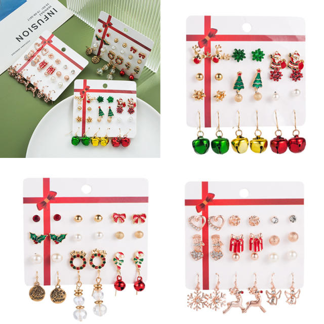 12 pair cute christmas series earrings set