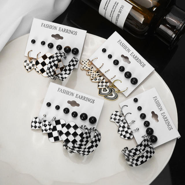 Y2K classic checkered series earrings set