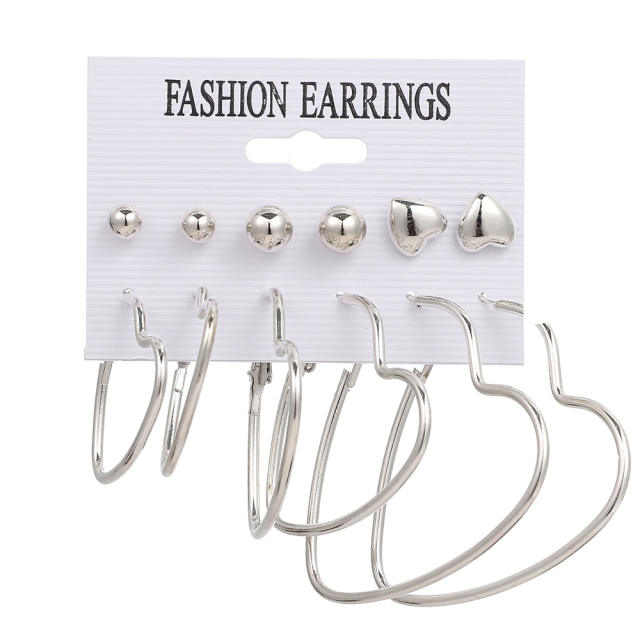 Metal circle easy match hoop earrings set