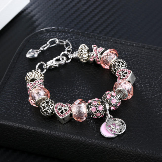 Classic pink color crystal beads diy bracelet
