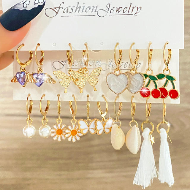 9 pair cute fruit rope tassel earrings set