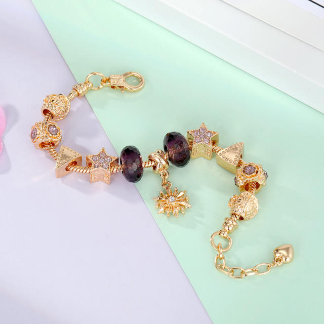 Amethyst beads snowflake charm diy bracelet