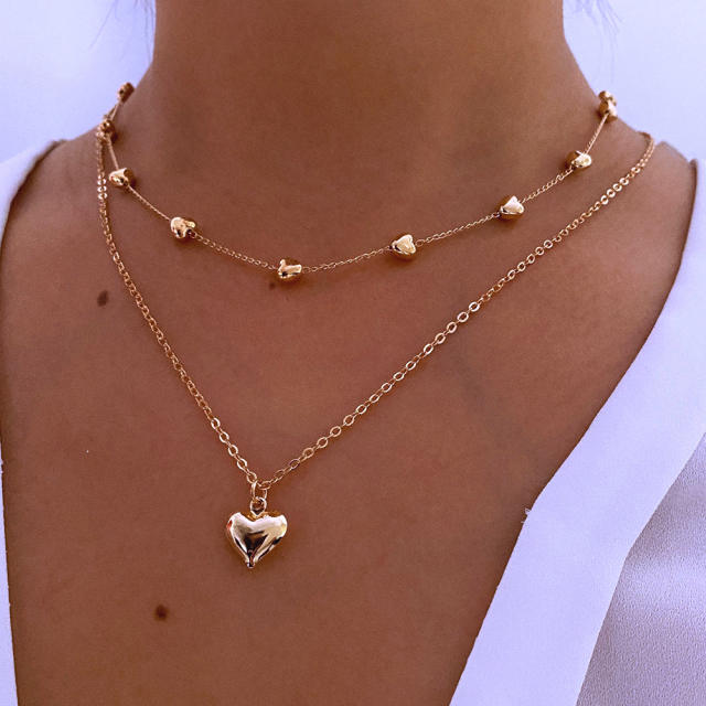 Two layer gold color heart necklace