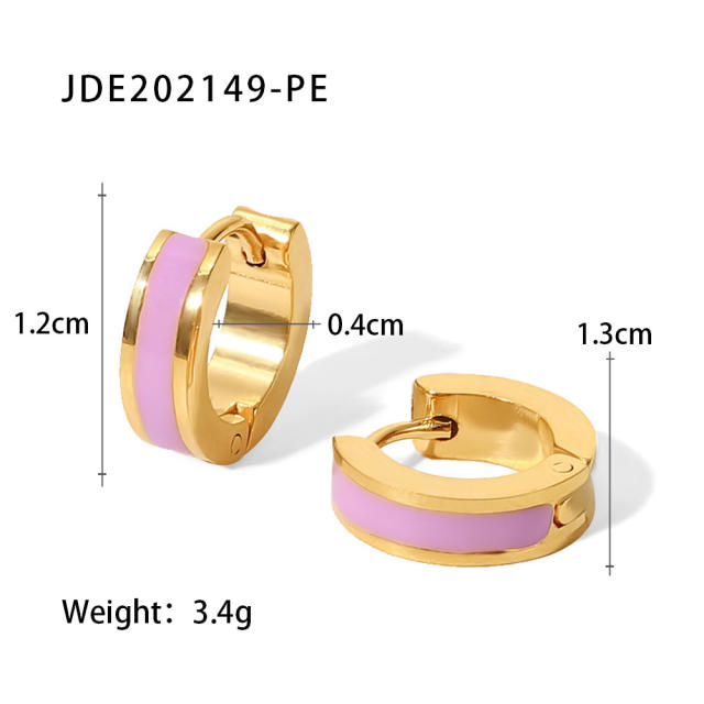 INS 18K color enamle stainless steel earrings huggie earrings