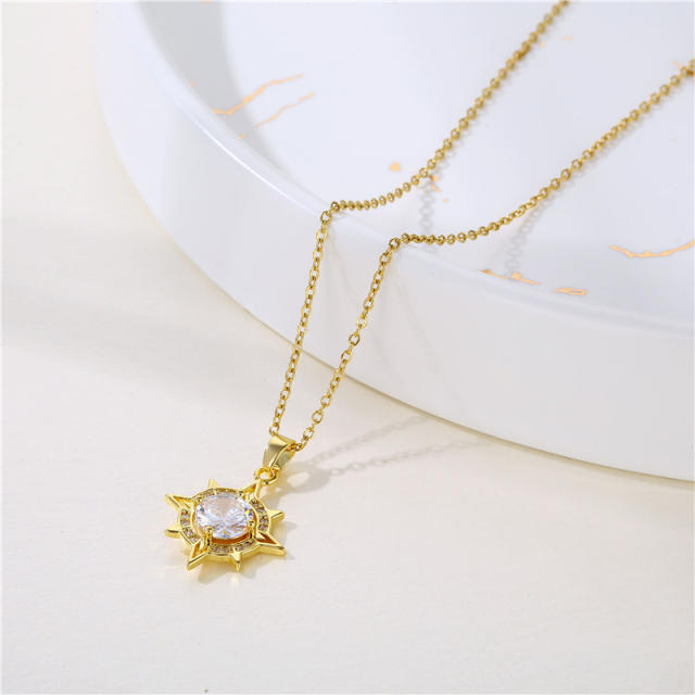 Diamond star stainless steel chain pendant necklace