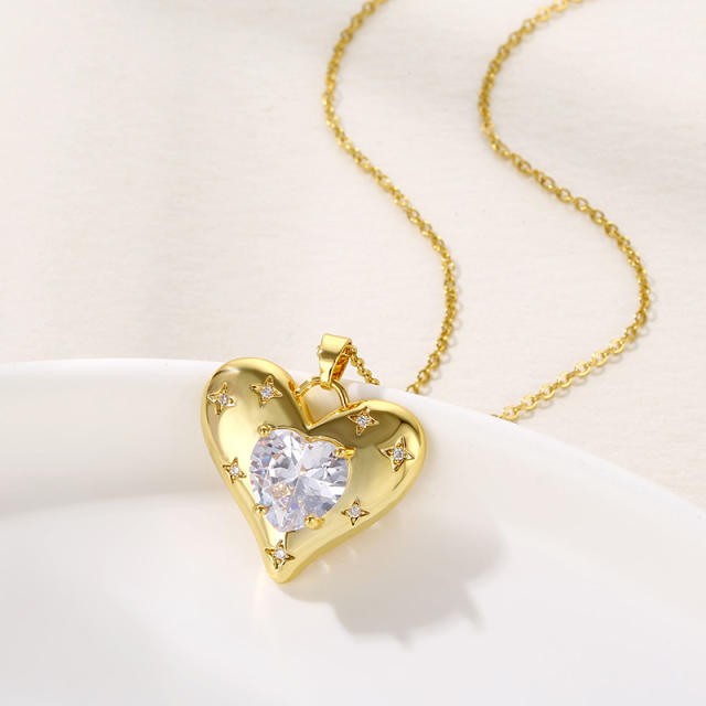 Fashionable diamond heart stainless steel chain pendant necklace