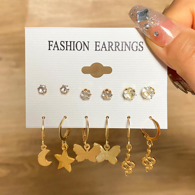 9 pair easy match metal hoop earrings butterfly earrings set