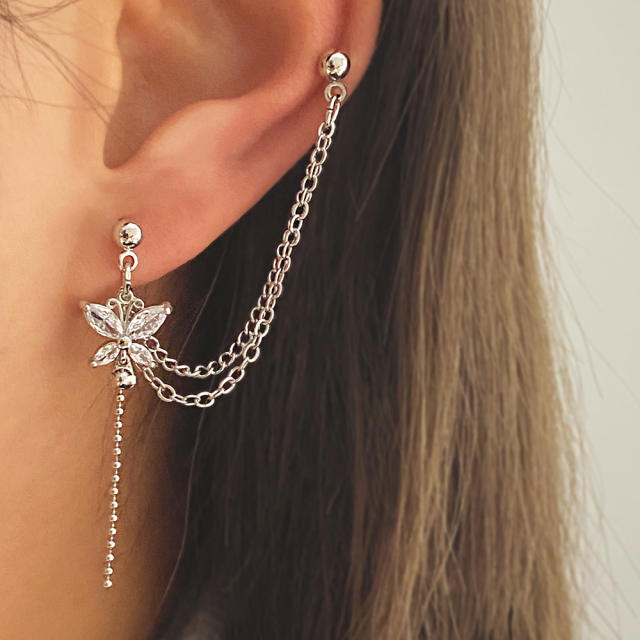 Tassel butterfly leaf ear cuff set