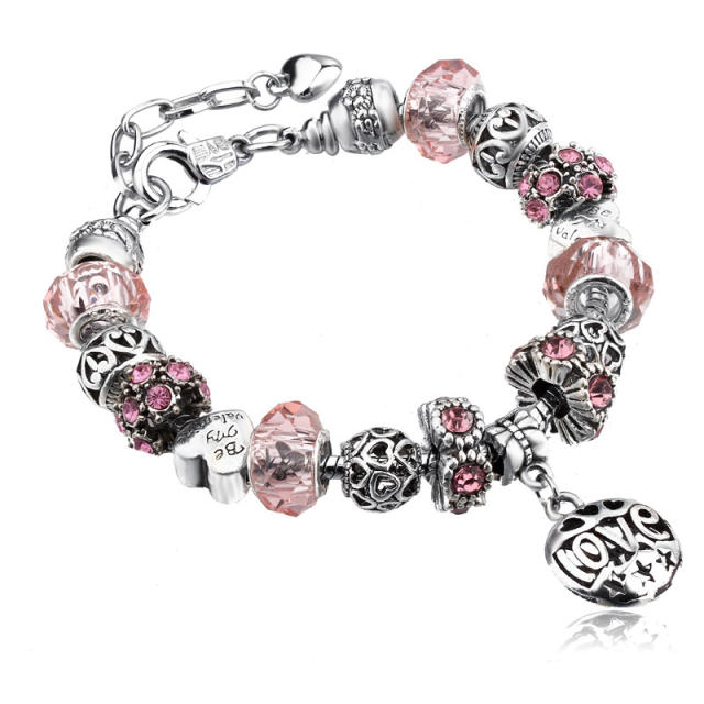 Hollow love charm color crystal beads diy bracelet