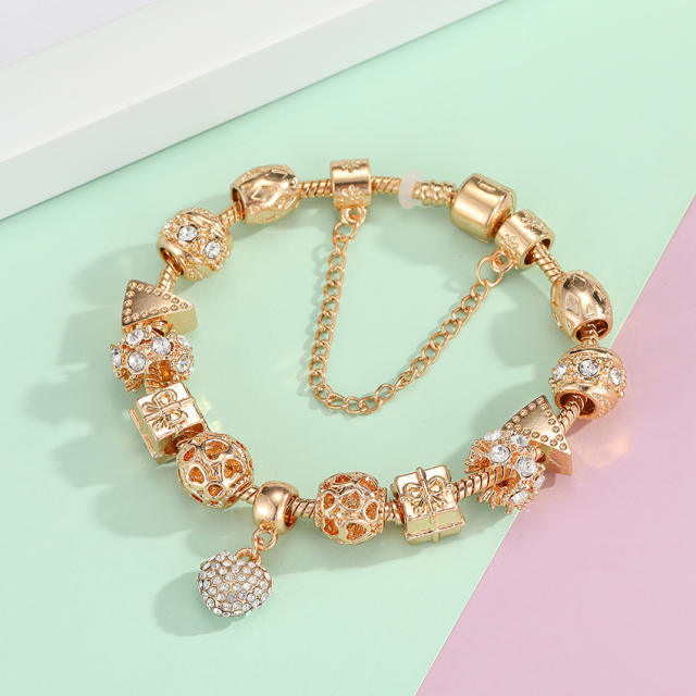 Amazon hot sale gold color diamond heart charm diy bracelet