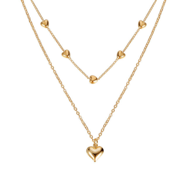 Two layer gold color heart necklace