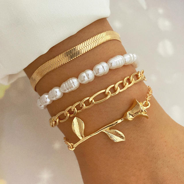 4pcs faux pearl layer bracelet chain bracelet