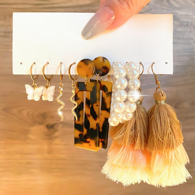 9 pair cute fruit rope tassel earrings set