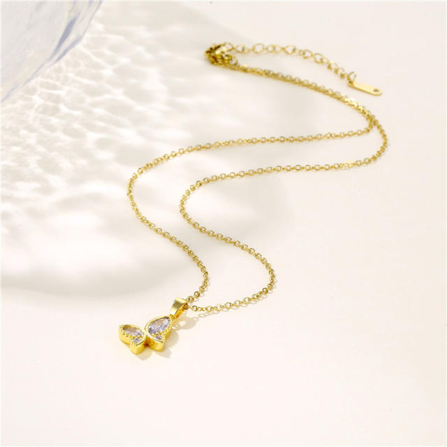 Dainty diamond butterfly pendant necklace