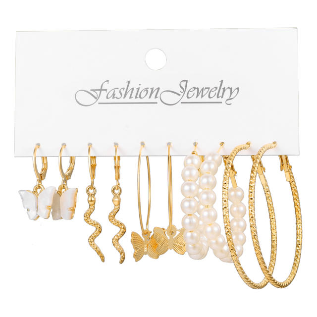 Vintage creative faux pearl beads acrylic geometric earrings set