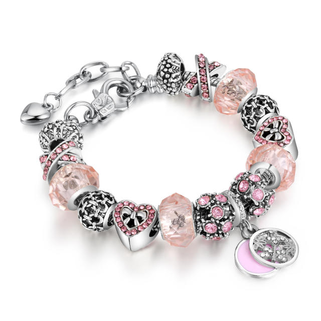 Classic pink color crystal beads diy bracelet