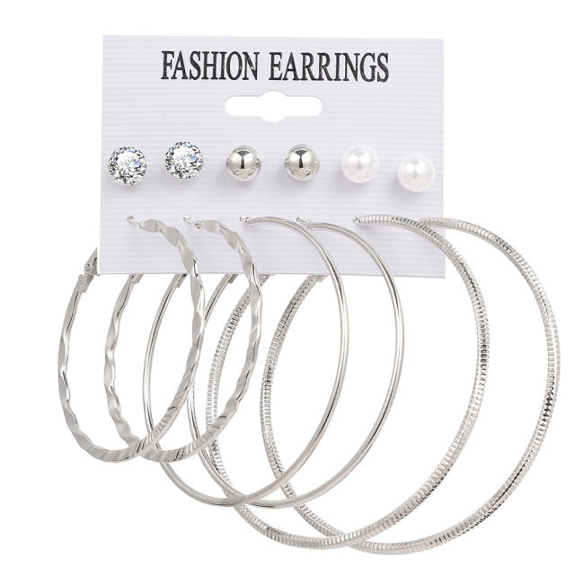 Metal circle easy match hoop earrings set