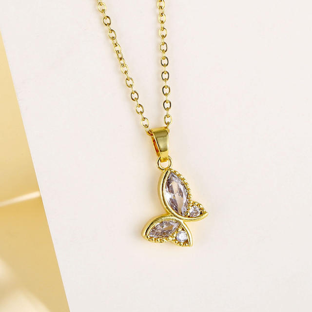 Dainty diamond butterfly pendant necklace