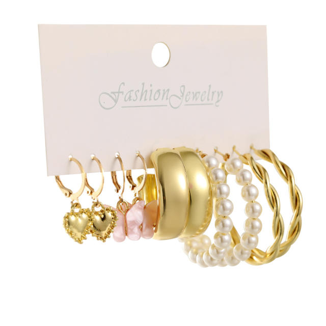 Vintage creative faux pearl beads acrylic geometric earrings set