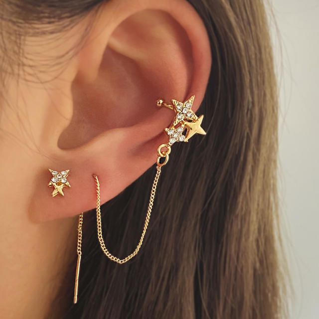 Tassel butterfly leaf ear cuff set