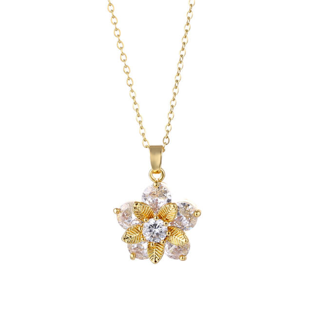 Korean fashion diamond flower stainless steel chain pendant necklace