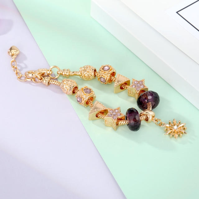 Amethyst beads snowflake charm diy bracelet