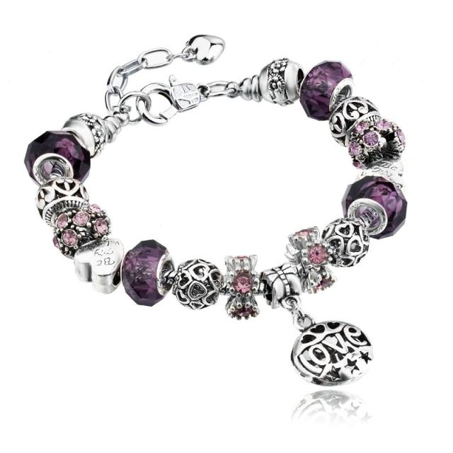 Hollow love charm color crystal beads diy bracelet