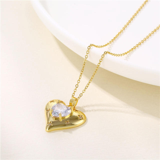 Fashionable diamond heart stainless steel chain pendant necklace