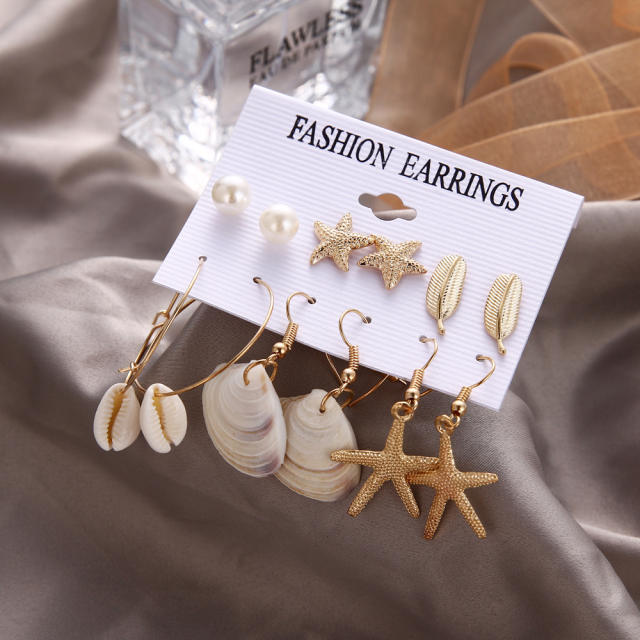 6pair Ocean trend shell theme earrings set