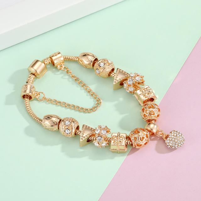 Amazon hot sale gold color diamond heart charm diy bracelet