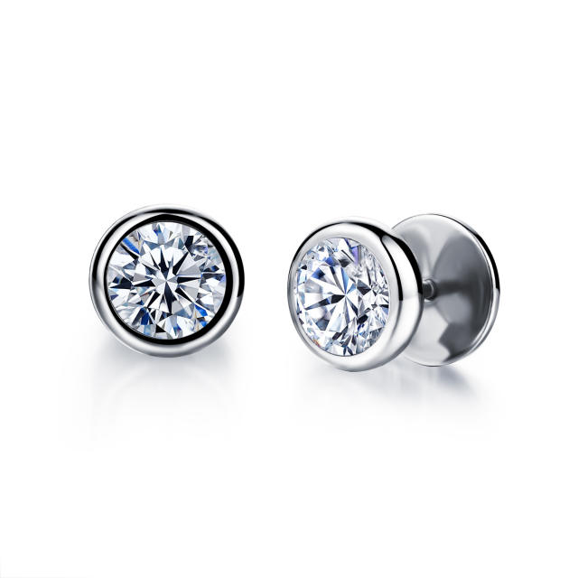 Simple round diamond stainless steel earrings