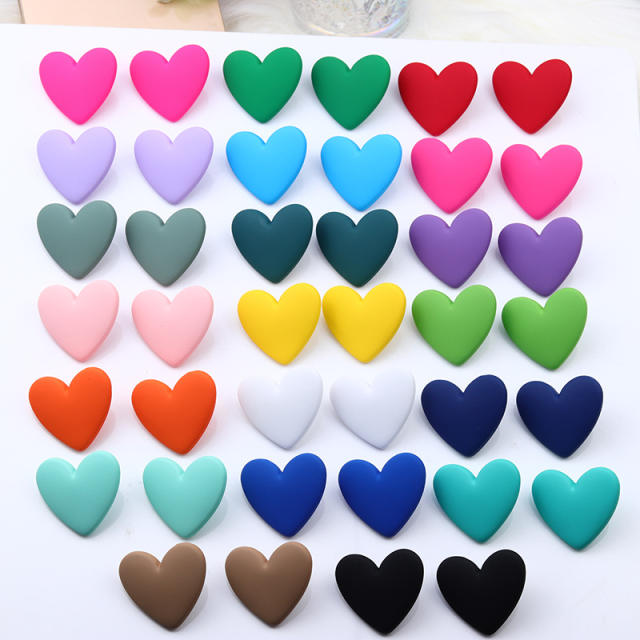 20 color acrylic heart studs earrings