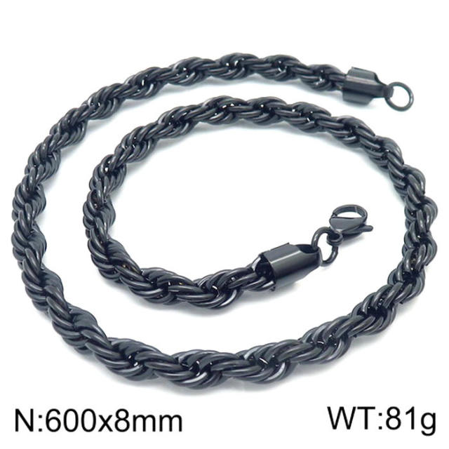 Black color rope chain stainless steel necklace