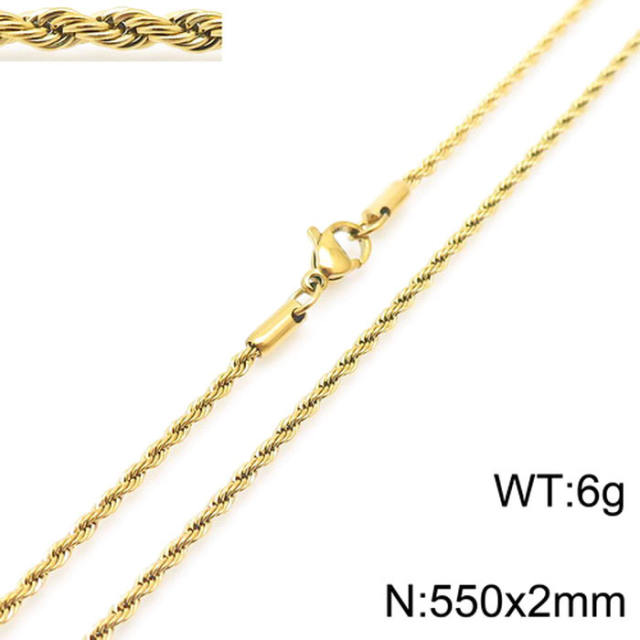 18K gold color stainless steel necklace rope chain necklace