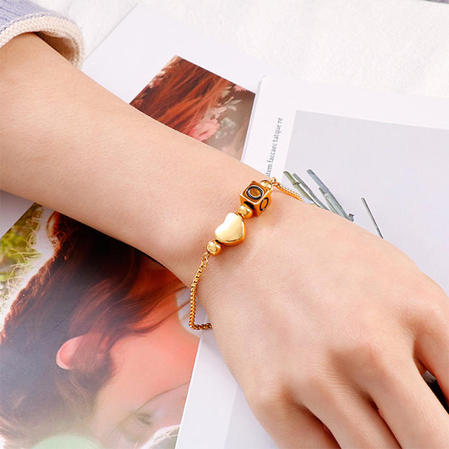 Korean fashion classic heart initial letter stainless steel bracelet