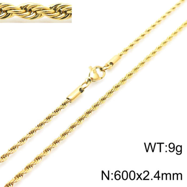 18K gold color stainless steel necklace rope chain necklace