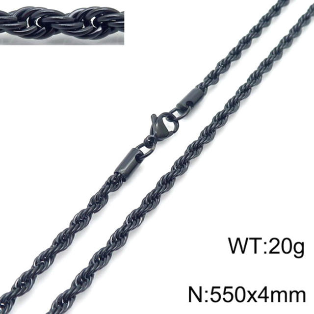 Black color rope chain stainless steel necklace