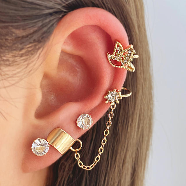 4pcs unique bird chain ear cuff set earrings set