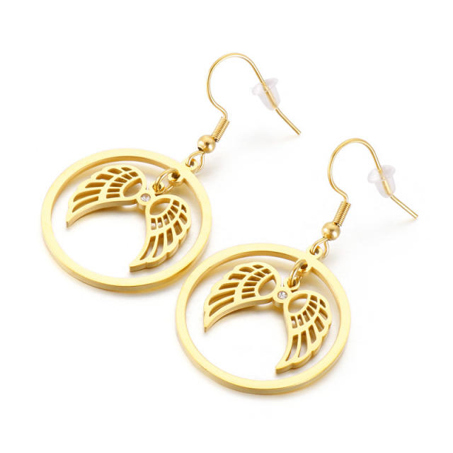 New fashion angel wing circle stainless steel earrings