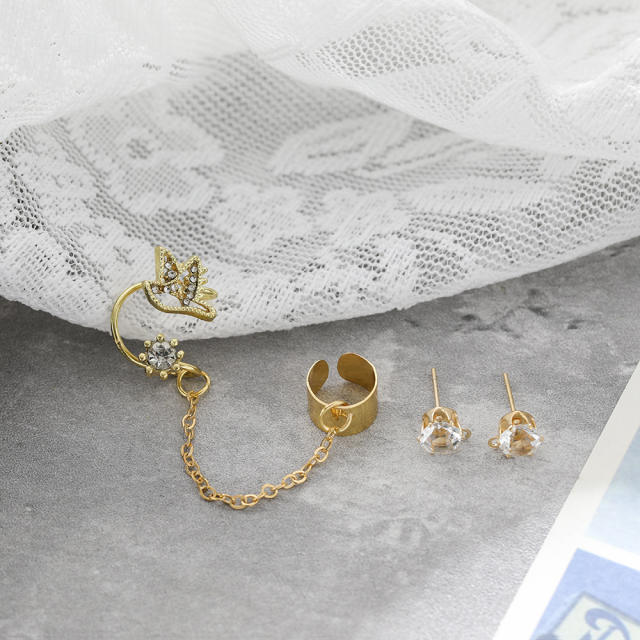 4pcs unique bird chain ear cuff set earrings set