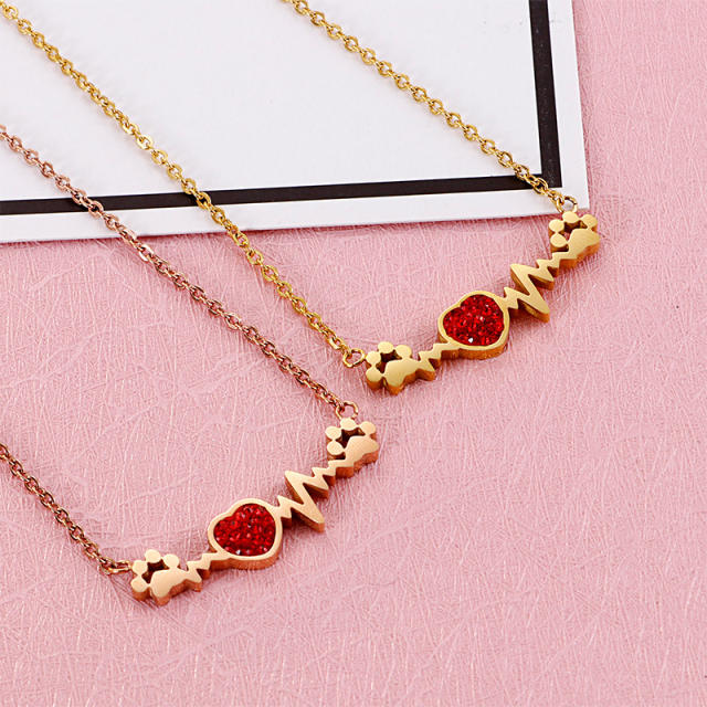 Cute heartbeat red heart pet paw stainless steel necklace