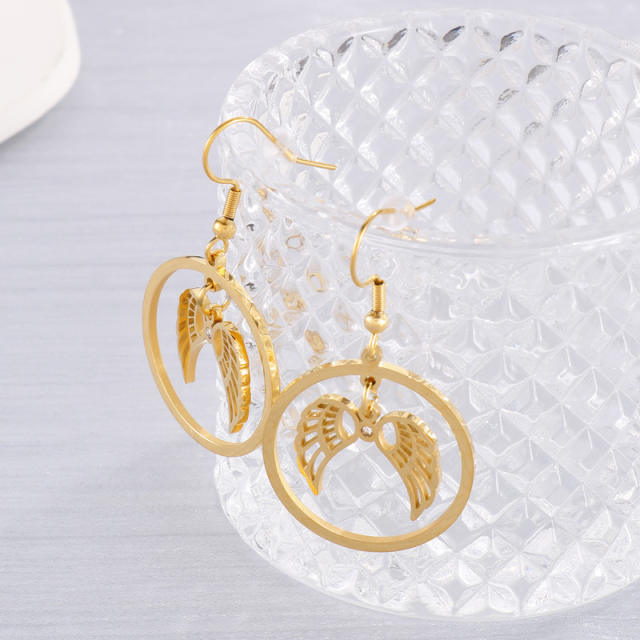 New fashion angel wing circle stainless steel earrings