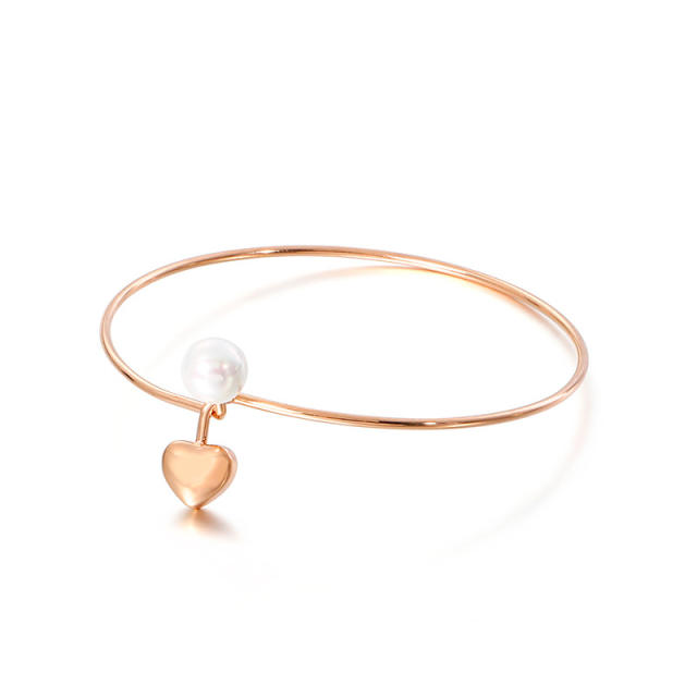 Korean fashion concise heart pearl stainless steel bangle