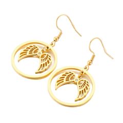 New fashion angel wing circle stainless steel earrings