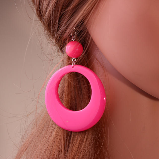 6 color geometric circle resin colorful earrings