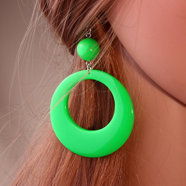 6 color geometric circle resin colorful earrings