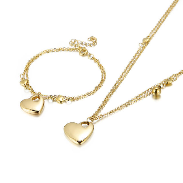 18K easy match smooth heart pendant stainless steel necklace