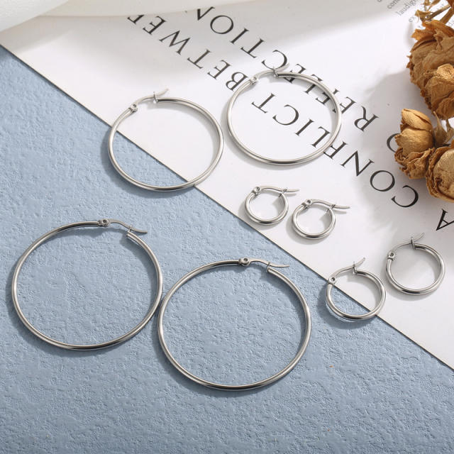 Silver color easy match stainless steel earrings hoop earrings
