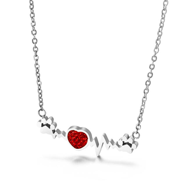 Cute heartbeat red heart pet paw stainless steel necklace